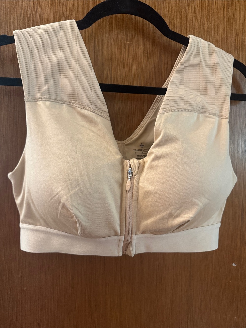 Front-Zip Support Sports Bra in Soft Beige